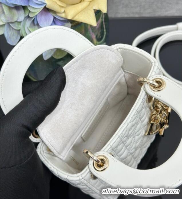 Famous Brand Dior Micro Lady Dior Bag in White Cannage Lambskin with Star Motif D6098 2025