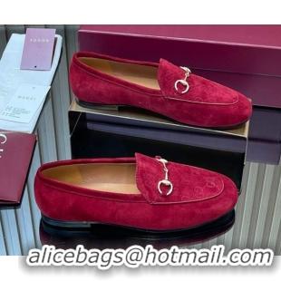 Good Product Gucci Jordaan GG Upper Suede Flat Loafers with Horsebit Red 2025 840725