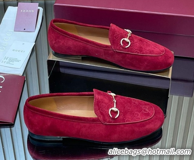 Good Product Gucci Jordaan GG Upper Suede Flat Loafers with Horsebit Red 2025 840725