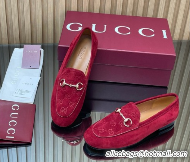 Good Product Gucci Jordaan GG Upper Suede Flat Loafers with Horsebit Red 2025 840725