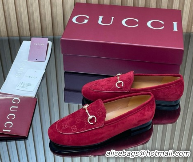 Good Product Gucci Jordaan GG Upper Suede Flat Loafers with Horsebit Red 2025 840725