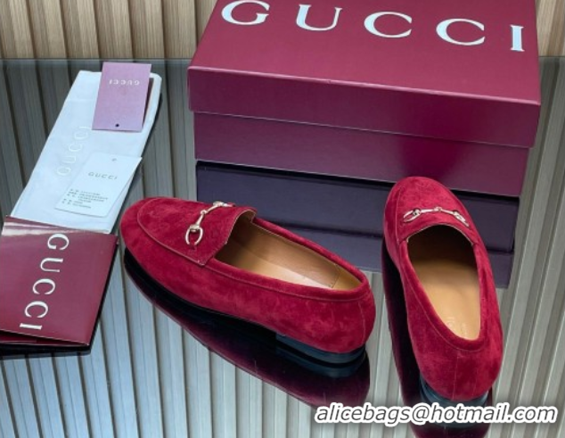 Good Product Gucci Jordaan GG Upper Suede Flat Loafers with Horsebit Red 2025 840725
