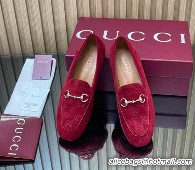 Good Product Gucci Jordaan GG Upper Suede Flat Loafers with Horsebit Red 2025 840725