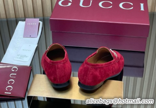 Good Product Gucci Jordaan GG Upper Suede Flat Loafers with Horsebit Red 2025 840725