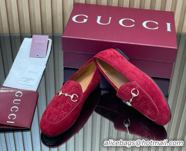 Good Product Gucci Jordaan GG Upper Suede Flat Loafers with Horsebit Red 2025 840725