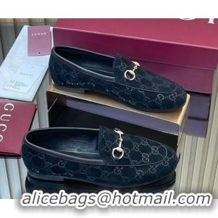 Shop Cheap Gucci Jordaan GG Allover Suede Flat Loafers with Horsebit Black 2025 840725