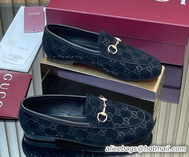 Shop Cheap Gucci Jordaan GG Allover Suede Flat Loafers with Horsebit Black 2025 840725