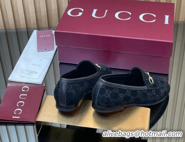 Shop Cheap Gucci Jordaan GG Allover Suede Flat Loafers with Horsebit Black 2025 840725