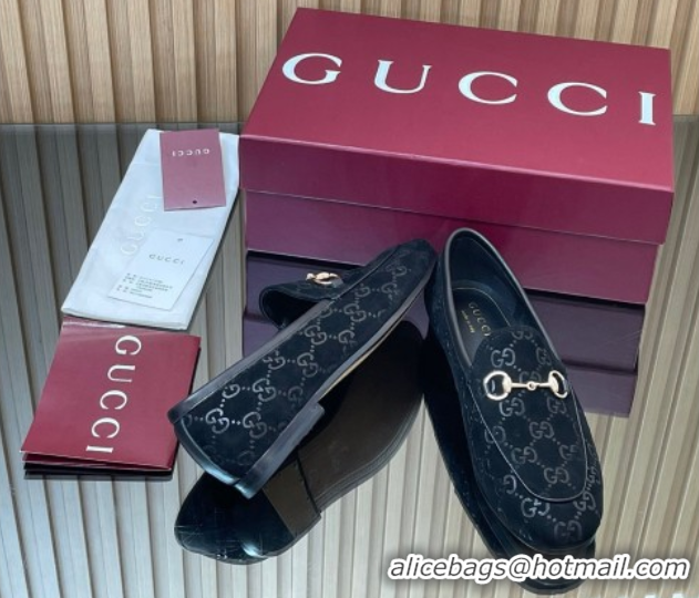 Shop Cheap Gucci Jordaan GG Allover Suede Flat Loafers with Horsebit Black 2025 840725