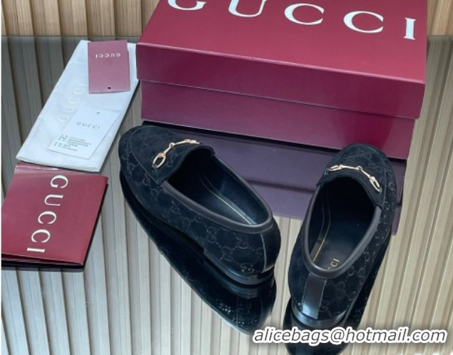 Shop Cheap Gucci Jordaan GG Allover Suede Flat Loafers with Horsebit Black 2025 840725