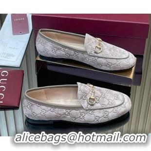Buy New Cheap Gucci Jordaan GG Allover Suede Flat Loafers with Horsebit Grey2 2025 840725