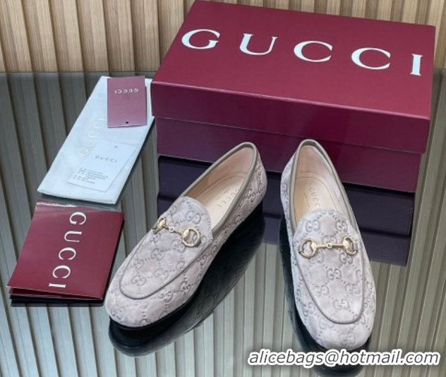 Buy New Cheap Gucci Jordaan GG Allover Suede Flat Loafers with Horsebit Grey2 2025 840725