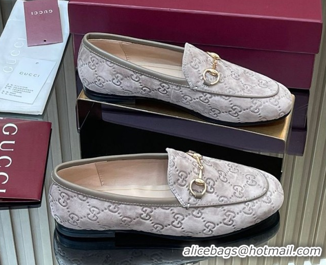 Buy New Cheap Gucci Jordaan GG Allover Suede Flat Loafers with Horsebit Grey2 2025 840725