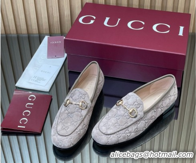 Buy New Cheap Gucci Jordaan GG Allover Suede Flat Loafers with Horsebit Grey2 2025 840725