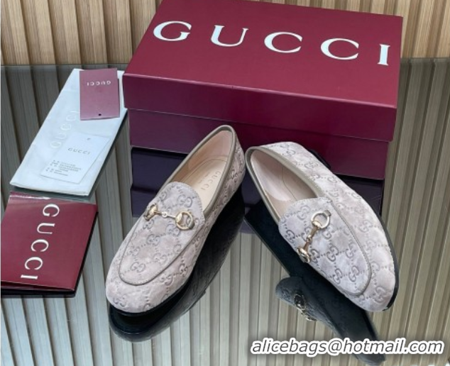 Buy New Cheap Gucci Jordaan GG Allover Suede Flat Loafers with Horsebit Grey2 2025 840725