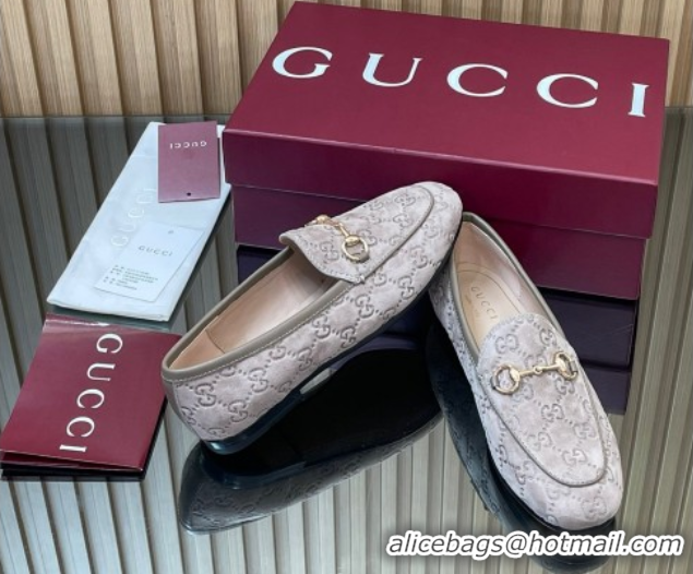Buy New Cheap Gucci Jordaan GG Allover Suede Flat Loafers with Horsebit Grey2 2025 840725