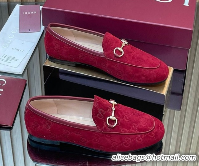 Classic Specials Gucci Jordaan GG Allover Suede Flat Loafers with Horsebit Red 2025 840725