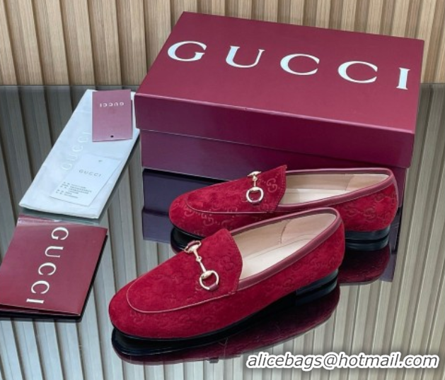 Classic Specials Gucci Jordaan GG Allover Suede Flat Loafers with Horsebit Red 2025 840725