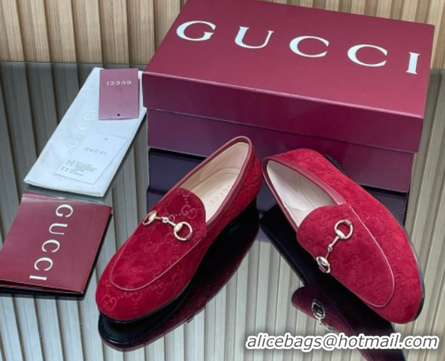 Classic Specials Gucci Jordaan GG Allover Suede Flat Loafers with Horsebit Red 2025 840725
