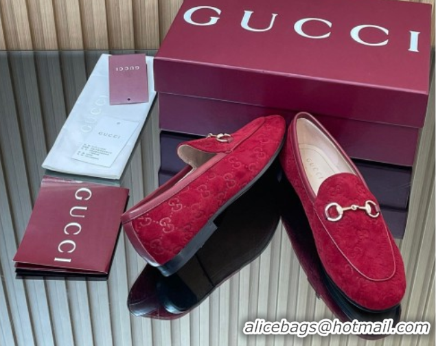 Classic Specials Gucci Jordaan GG Allover Suede Flat Loafers with Horsebit Red 2025 840725