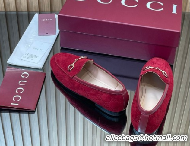 Classic Specials Gucci Jordaan GG Allover Suede Flat Loafers with Horsebit Red 2025 840725