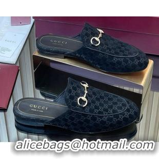 Best Product Gucci Princetown GG Allover Suede Flat Slipper with Horsebit Black 813864