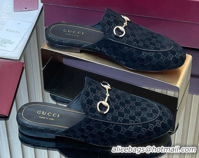 Best Product Gucci Princetown GG Allover Suede Flat Slipper with Horsebit Black 813864