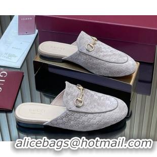 Classic Hot Gucci Princetown GG Allover Suede Flat Slipper with Horsebit Grey2 2025 813864