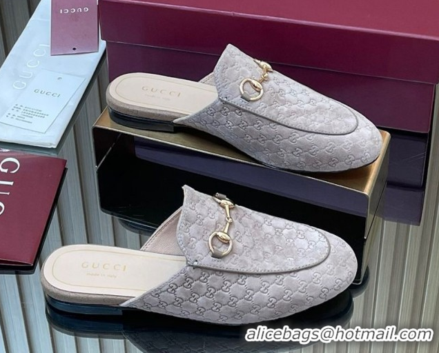 Classic Hot Gucci Princetown GG Allover Suede Flat Slipper with Horsebit Grey2 2025 813864