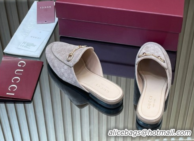 Classic Hot Gucci Princetown GG Allover Suede Flat Slipper with Horsebit Grey2 2025 813864