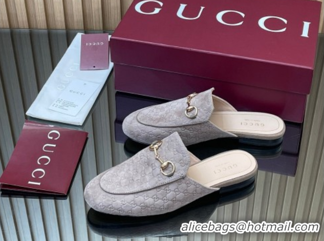 Classic Hot Gucci Princetown GG Allover Suede Flat Slipper with Horsebit Grey2 2025 813864