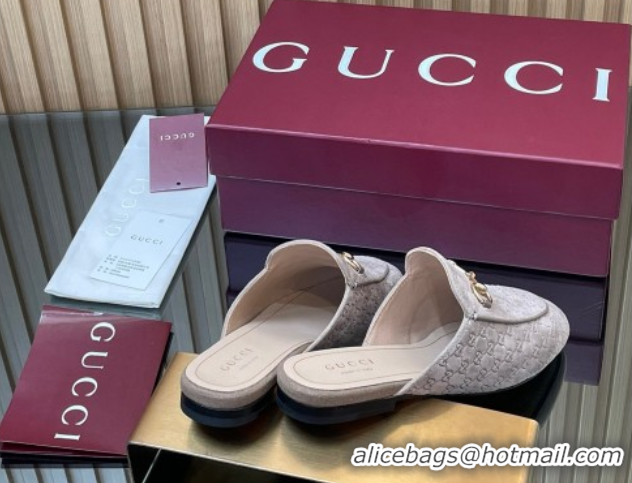 Classic Hot Gucci Princetown GG Allover Suede Flat Slipper with Horsebit Grey2 2025 813864