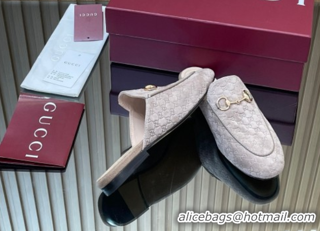 Classic Hot Gucci Princetown GG Allover Suede Flat Slipper with Horsebit Grey2 2025 813864