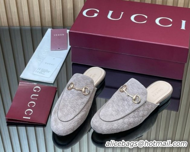Classic Hot Gucci Princetown GG Allover Suede Flat Slipper with Horsebit Grey2 2025 813864