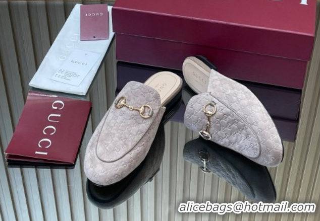 Classic Hot Gucci Princetown GG Allover Suede Flat Slipper with Horsebit Grey2 2025 813864