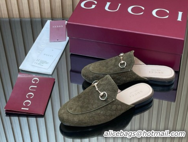 Unique Style Gucci Princetown GG Allover Suede Flat Slipper with Horsebit Green 813864