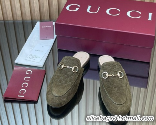 Unique Style Gucci Princetown GG Allover Suede Flat Slipper with Horsebit Green 813864