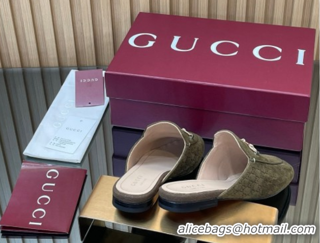 Unique Style Gucci Princetown GG Allover Suede Flat Slipper with Horsebit Green 813864