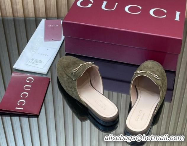Unique Style Gucci Princetown GG Allover Suede Flat Slipper with Horsebit Green 813864