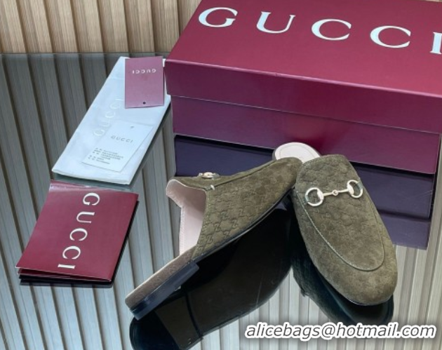 Unique Style Gucci Princetown GG Allover Suede Flat Slipper with Horsebit Green 813864