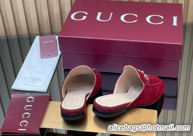Good Quality Gucci Princetown GG Allover Suede Flat Slipper with Horsebit Red 813864