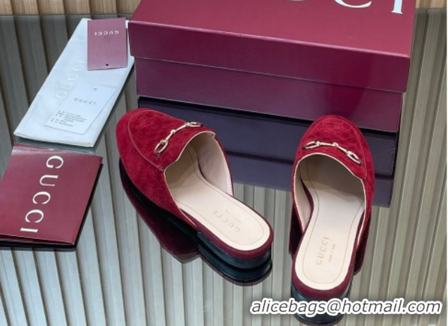 Good Quality Gucci Princetown GG Allover Suede Flat Slipper with Horsebit Red 813864
