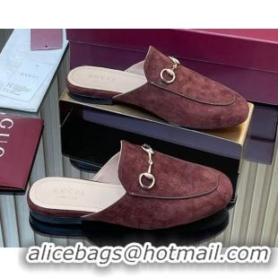 Grade Quality Gucci Princetown GG Allover Suede Flat Slipper with Horsebit Dark Brown 813864