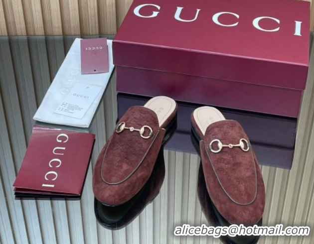 Grade Quality Gucci Princetown GG Allover Suede Flat Slipper with Horsebit Dark Brown 813864