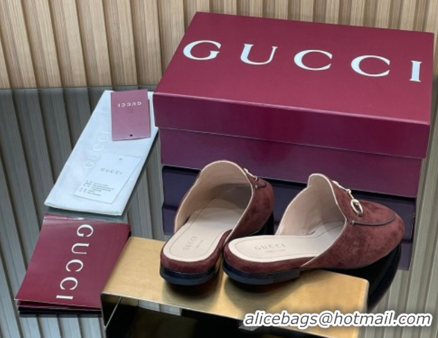 Grade Quality Gucci Princetown GG Allover Suede Flat Slipper with Horsebit Dark Brown 813864