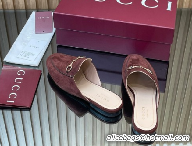 Grade Quality Gucci Princetown GG Allover Suede Flat Slipper with Horsebit Dark Brown 813864
