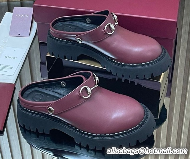 Charming Gucci Leather Mule 5cm with Horsebit 835829 Dark Burgundy