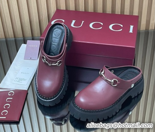 Charming Gucci Leather Mule 5cm with Horsebit 835829 Dark Burgundy