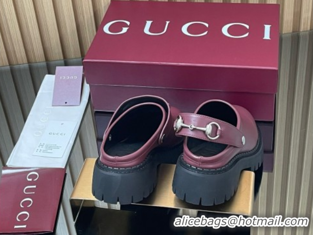 Charming Gucci Leather Mule 5cm with Horsebit 835829 Dark Burgundy