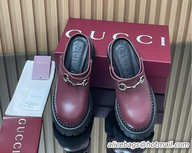 Charming Gucci Leather Mule 5cm with Horsebit 835829 Dark Burgundy